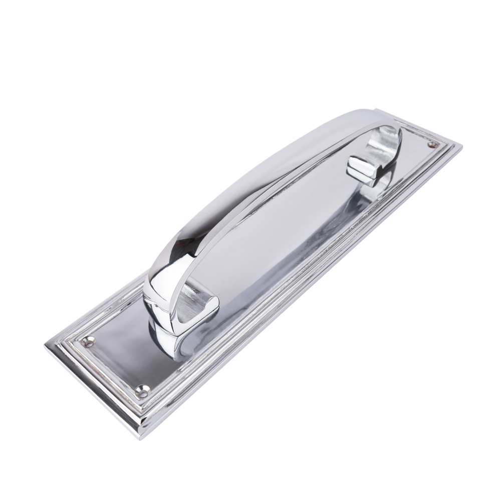 Dart Pull Handle on Finger Plate - Edged - 308mm x 76mm - Polished Chrome